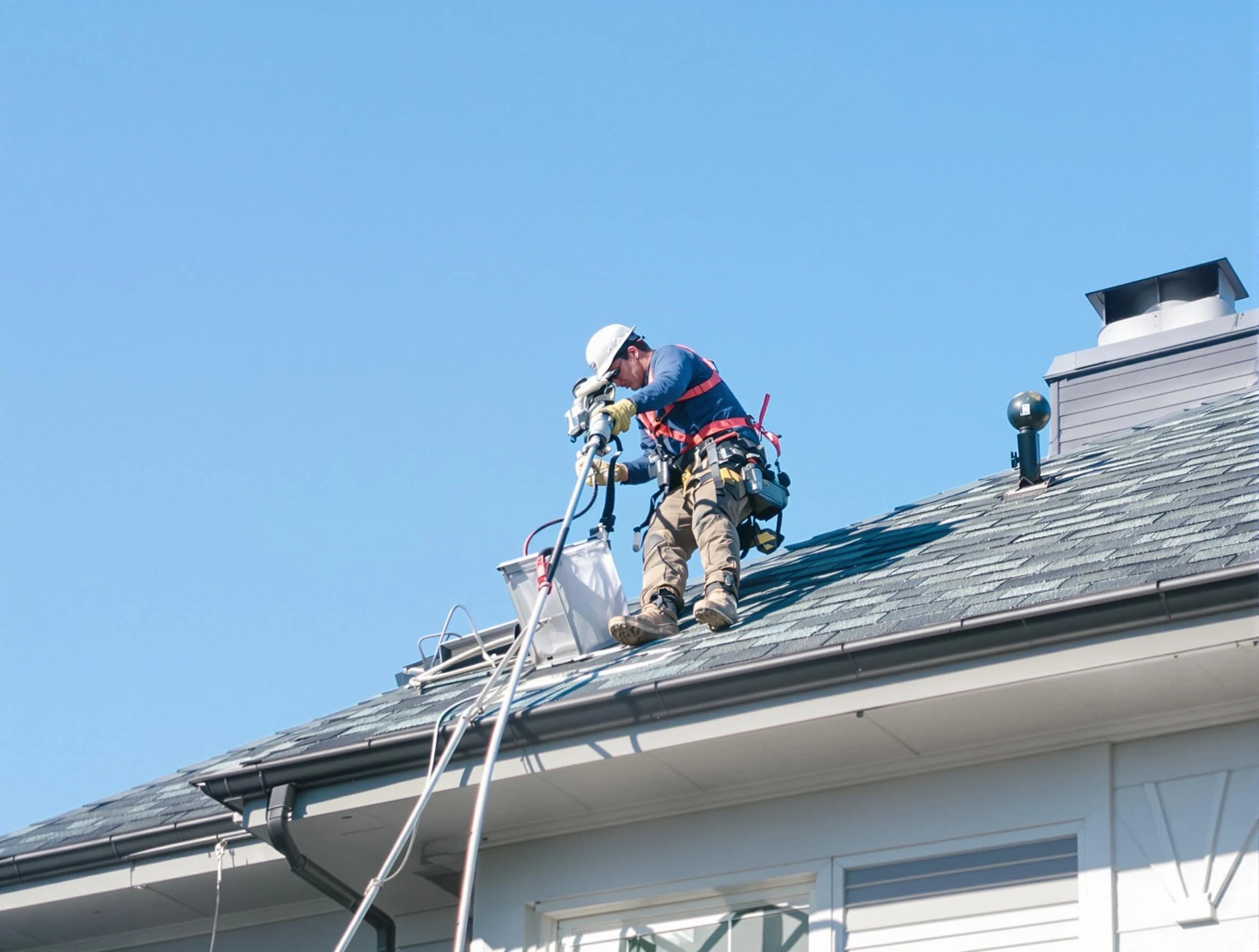 North Huntingdon Dryer Vent Cleaning certified technician cleaning a roof-mounted dryer vent system in North Huntingdon