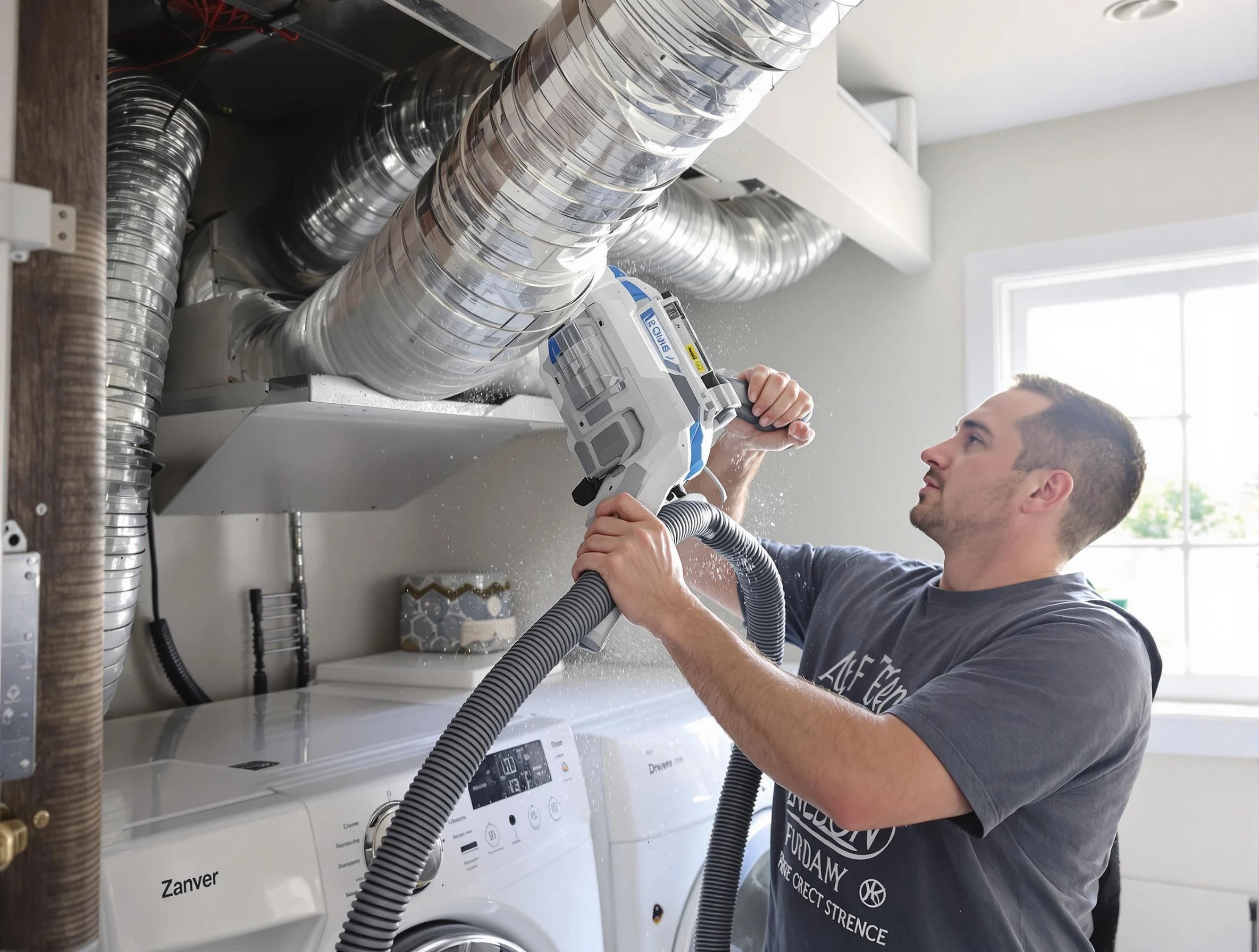North Huntingdon Dryer Vent Cleaning specialist cleaning deep within a dryer vent duct system in North Huntingdon
